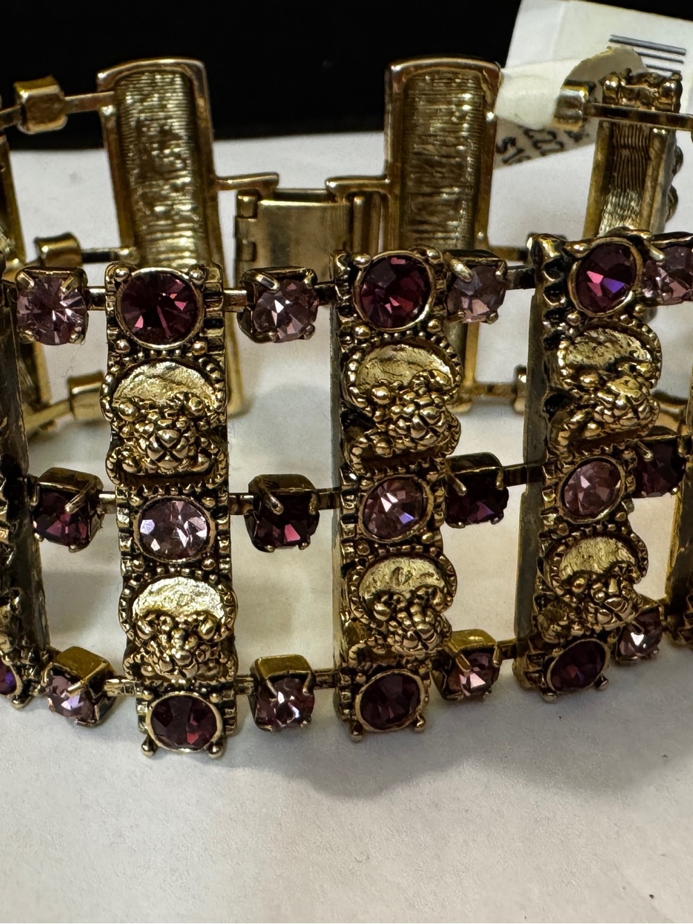 Henri Bendel Gold Bracelet with Deep Purple and Light Purple Stones 002 - Picture 2 of 5